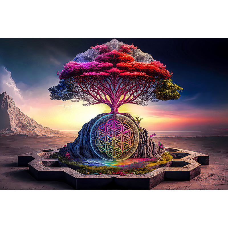 reFlowery - hochwertiges Acryl Wandbild "Blume des Lebens", Baum des Lebens, Mix, Planet, bunt, versch. Größen