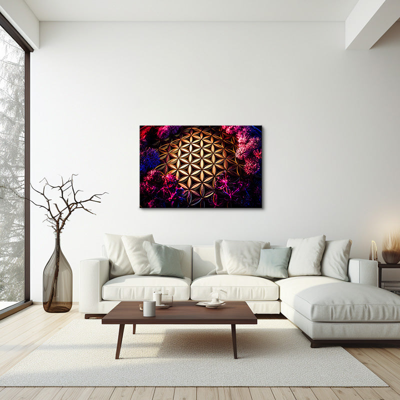 reFlowery - hochwertiges Acryl Wandbild "Blume des Lebens", glanzvoll, gold, lila, rosa, versch. Größen