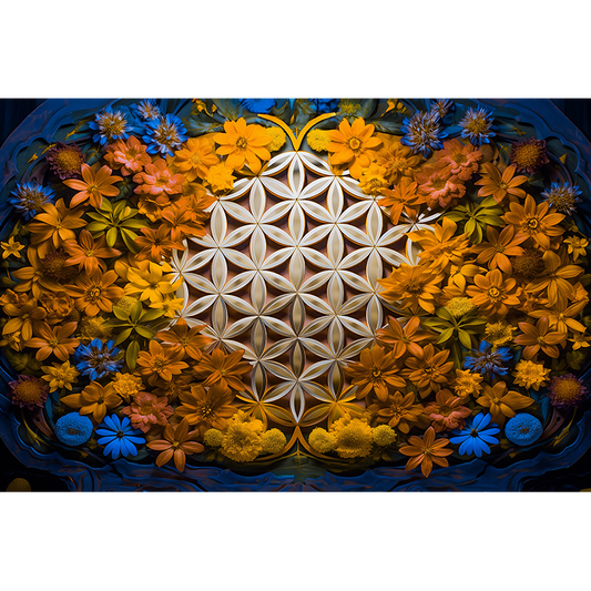 reFlowery - hochwertiges Acryl Wandbild "Blume des Lebens", Blumen, gelb, blau, versch. Größen