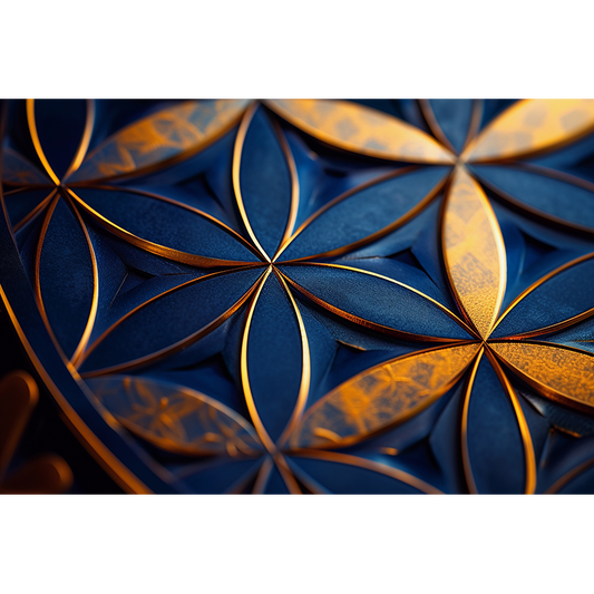 reFlowery - hochwertiges Acryl Wandbild "Blume des Lebens", Blau, Gold, glänzend, 3D Effekt, versch. Größen