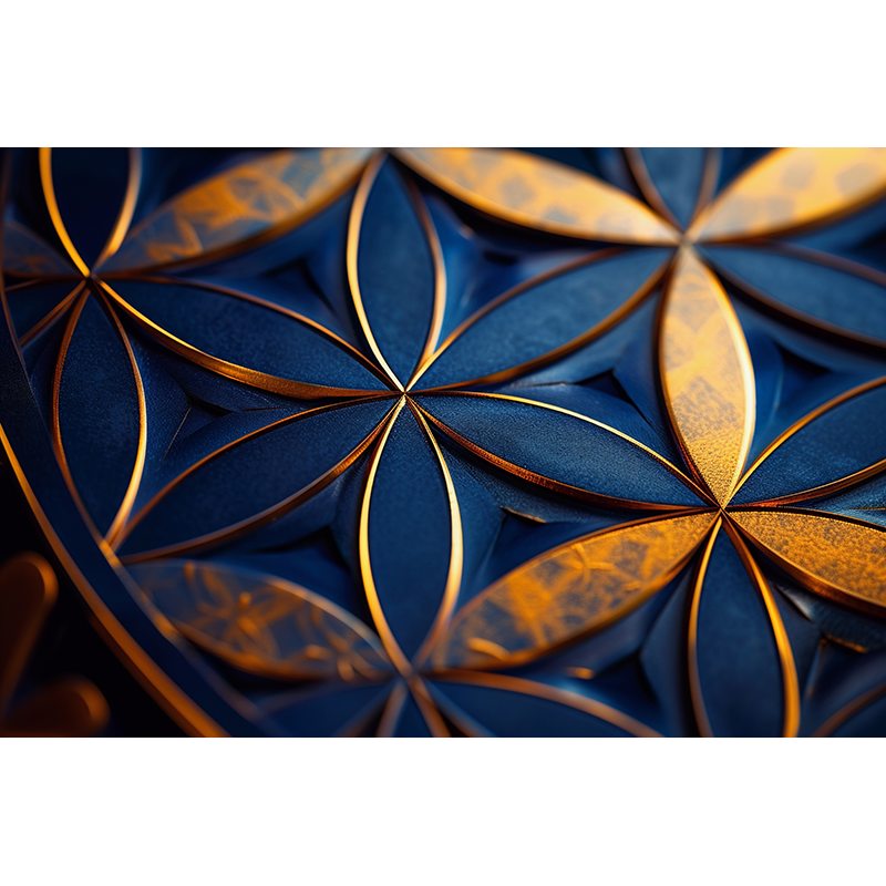 reFlowery - hochwertiges Acryl Wandbild "Blume des Lebens", Blau, Gold, glänzend, 3D Effekt, versch. Größen